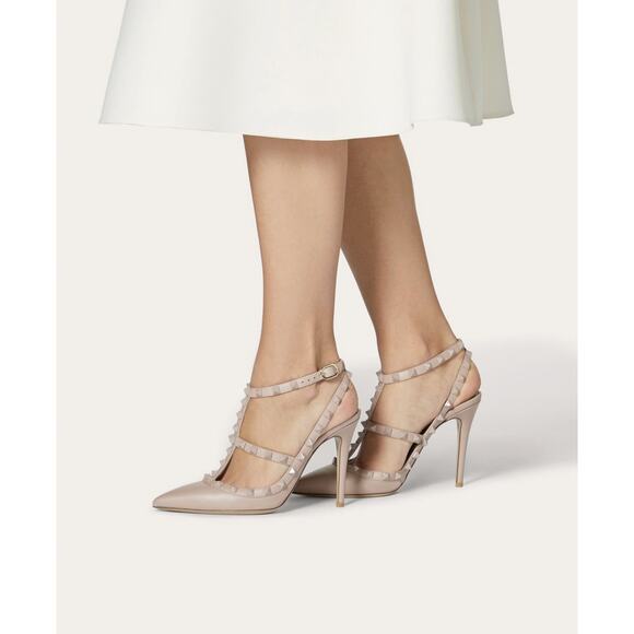 Valentino Garavani NIB Dusty Pink Leather Rockstud Caged Heels Pumps 38 NEW - Picture 1 of 8